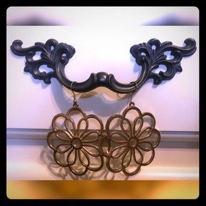 Gold Tone Flower Dangle Earrings